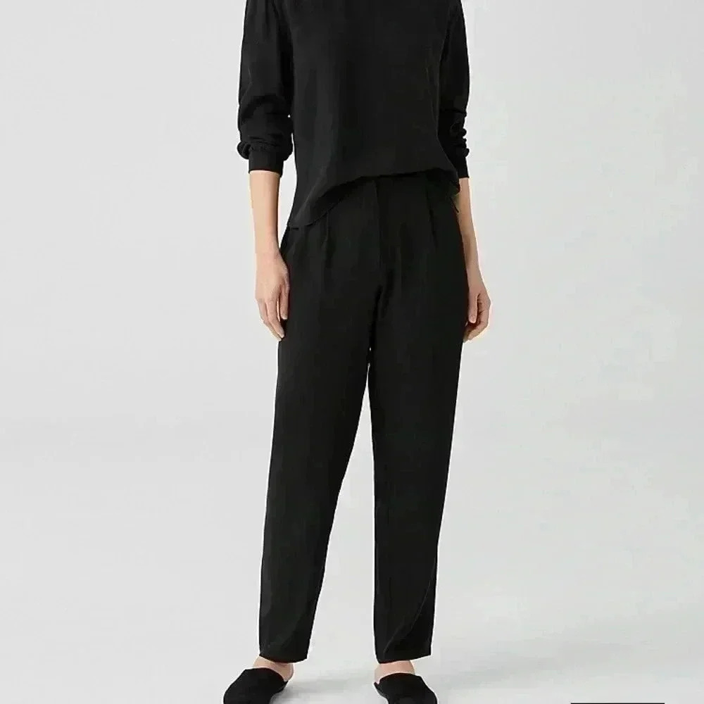 Pat Argenti | 80’s Deadstock Black 100% Pure Silk Pleated Dress Pants/Trousers